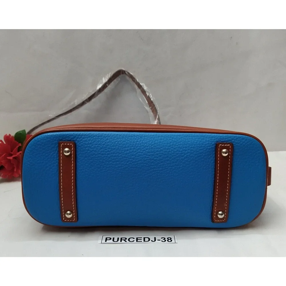 Dooney & Bourke Blue Pebbled Leather Double Handles Zipper Satchel Bag - NWT
